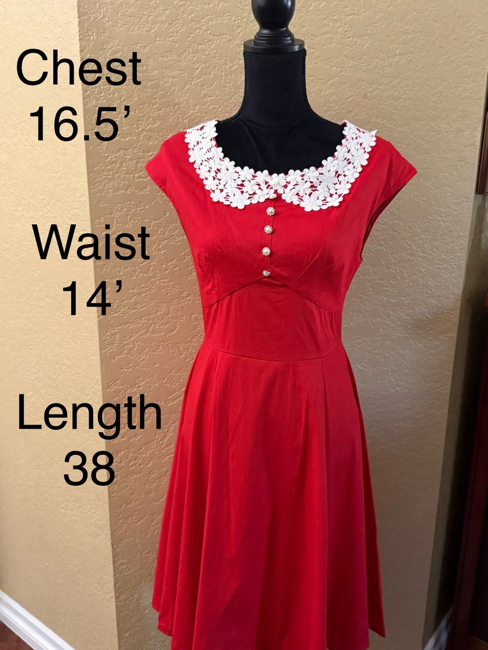 Acevog Red Midi Dress with White Floral Collar